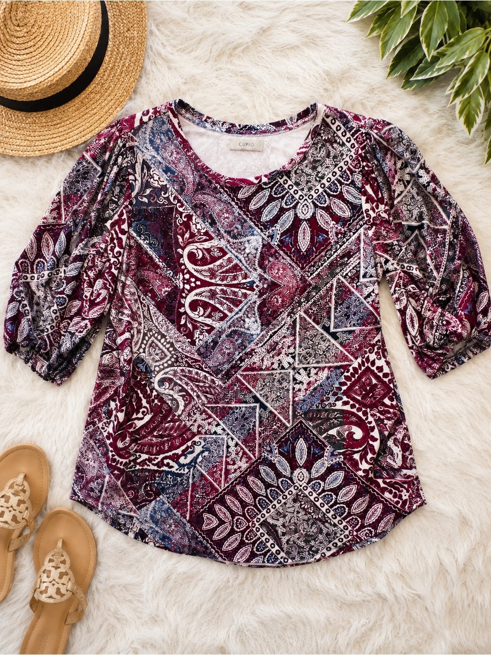 ✨💙Cupio Boho Paisley Puff Sleeve Top Size Large💙✨